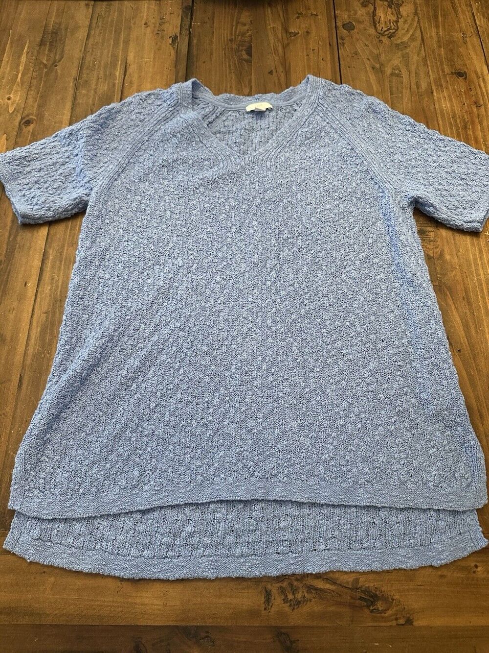 J Jill Knit Tunic Sweater Top Blouse Size Medium Short Sleeve V Neck Coastal